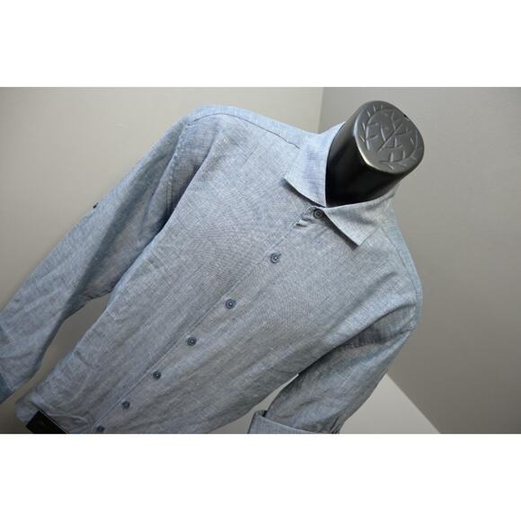 Cubavera Hawaiian Shirt Linen Poly Gray Long Sleeve Mens Size Large NWT - Picture 4 of 8